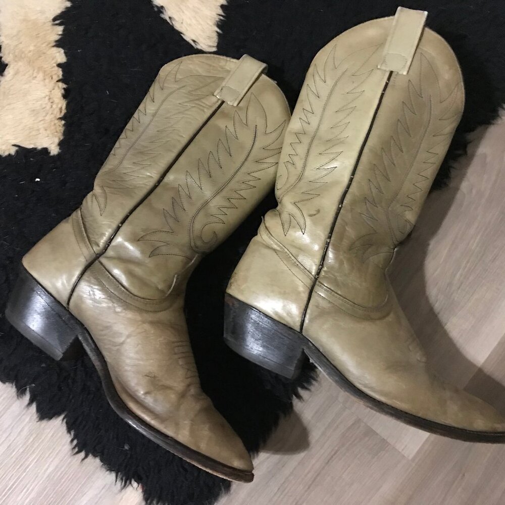 Double H Men's Cream Leather Western Boots Size 8